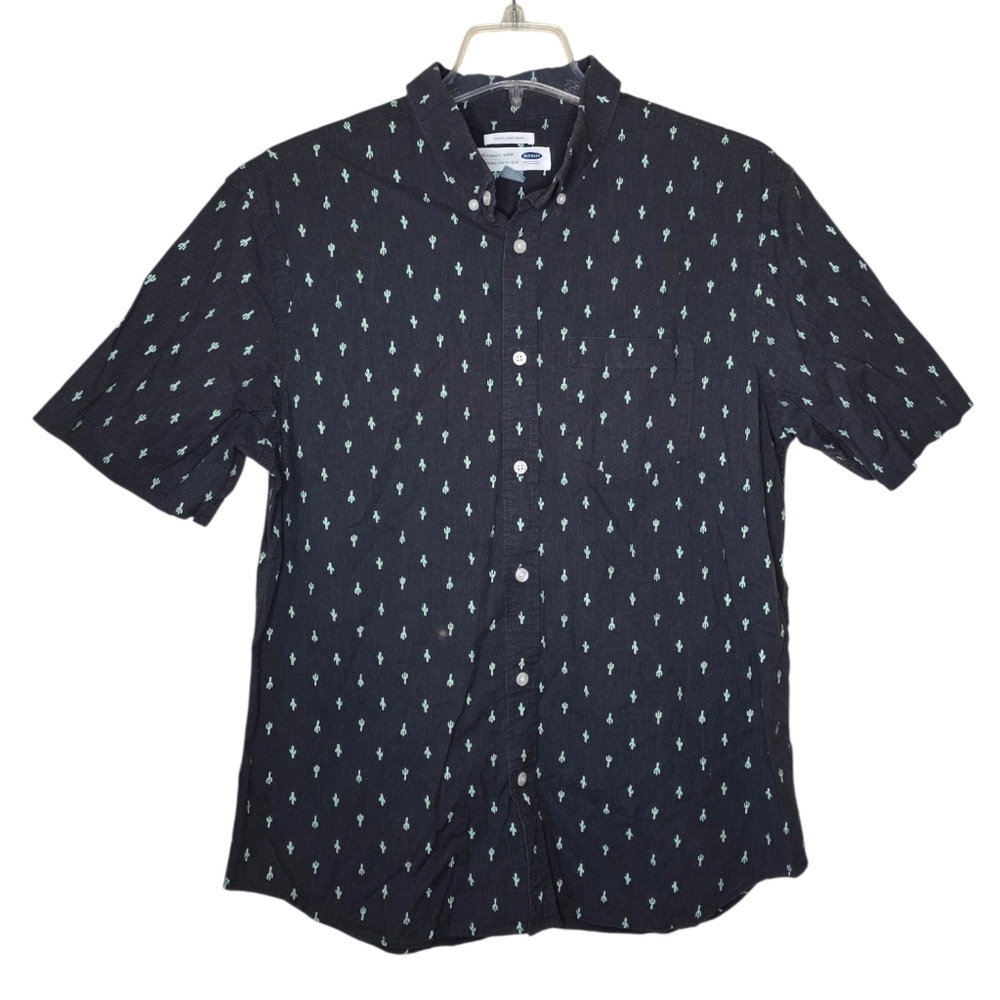 Old Navy The Classic Shirt Slim Fit Cactus Short Sleeve Button Down Size Large